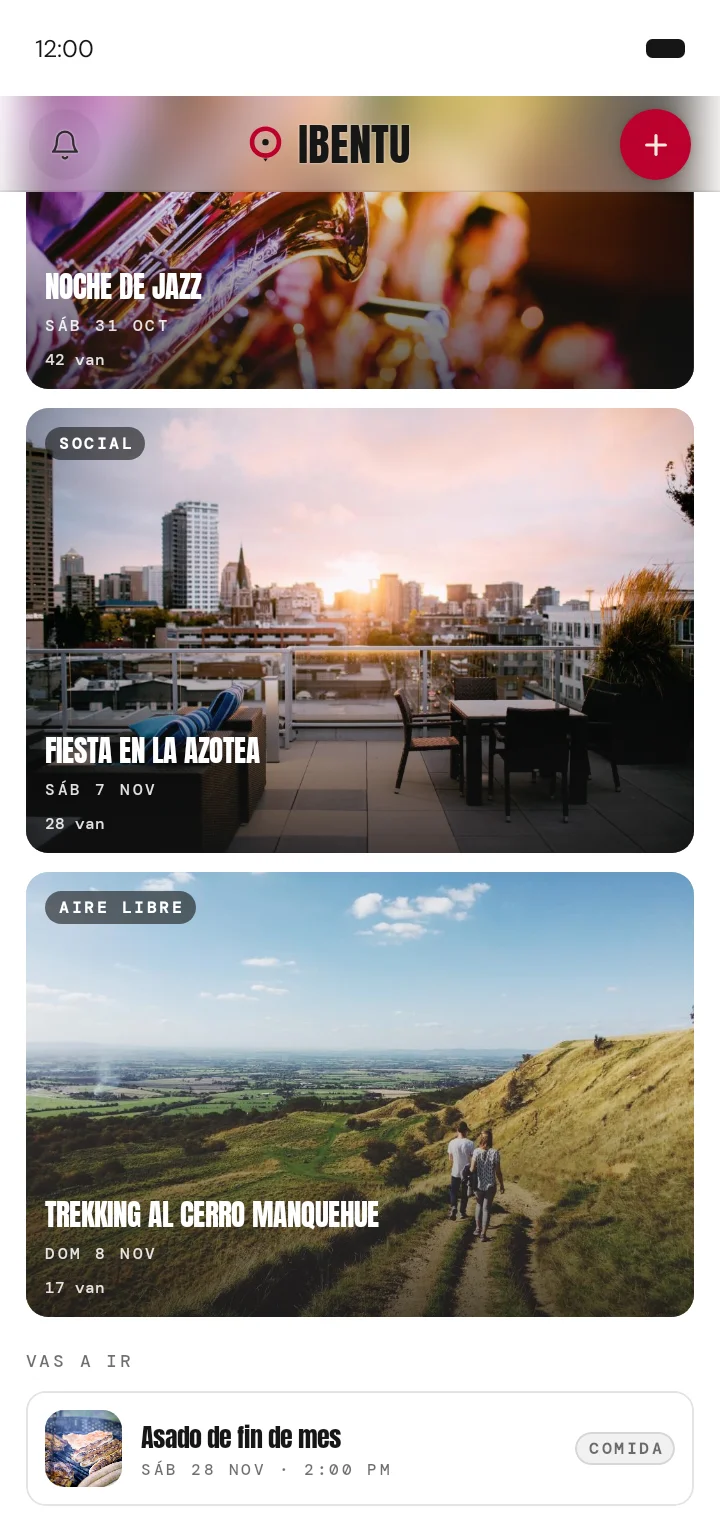 Feed de próximos eventos en Ibentu